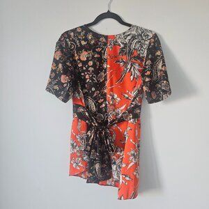 Zara asymmetrical silky tie-waist top